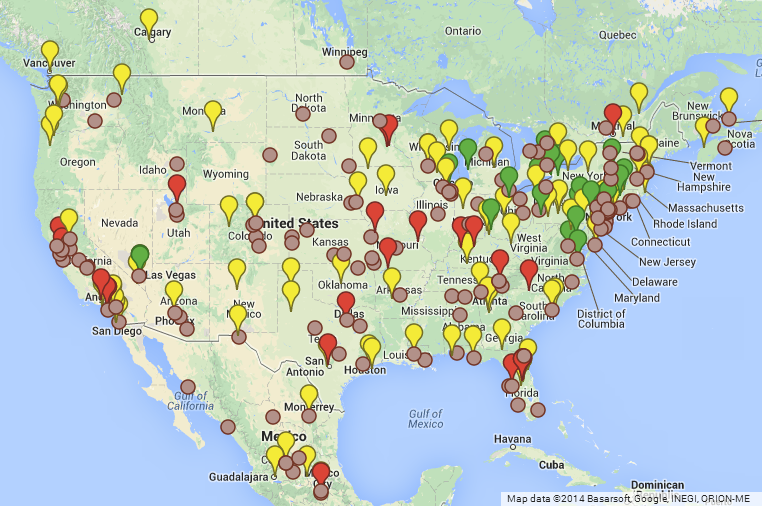 Amusement Parks In Usa Map CoasterCrazy.North American Amusement Park Map : General Theme 